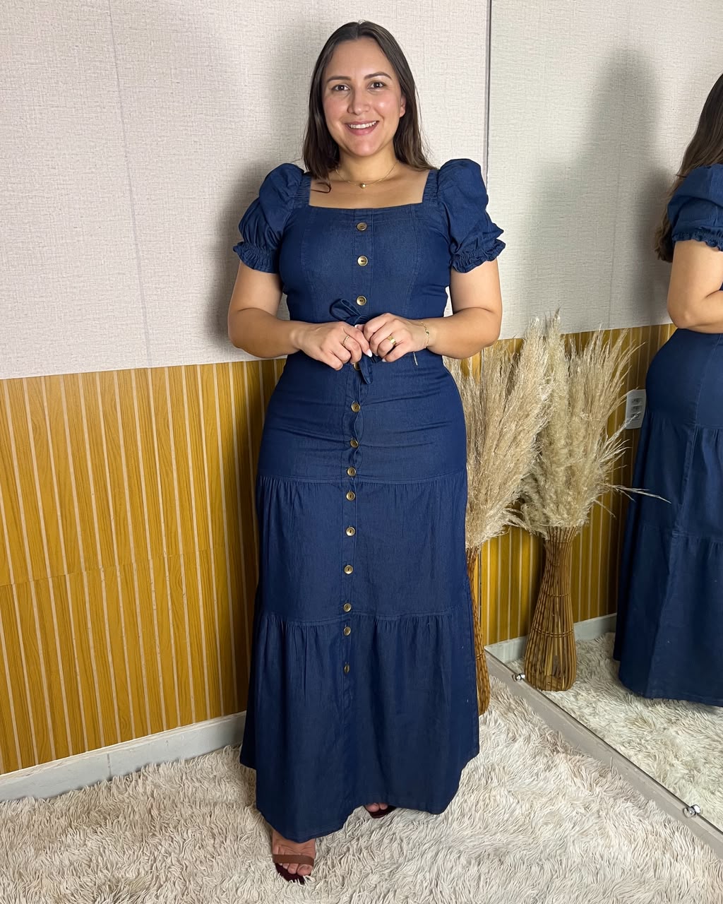Vestido Longo Jeans Com Botões