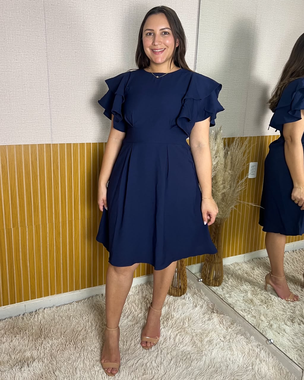 Vestido Com babados na manga Azul