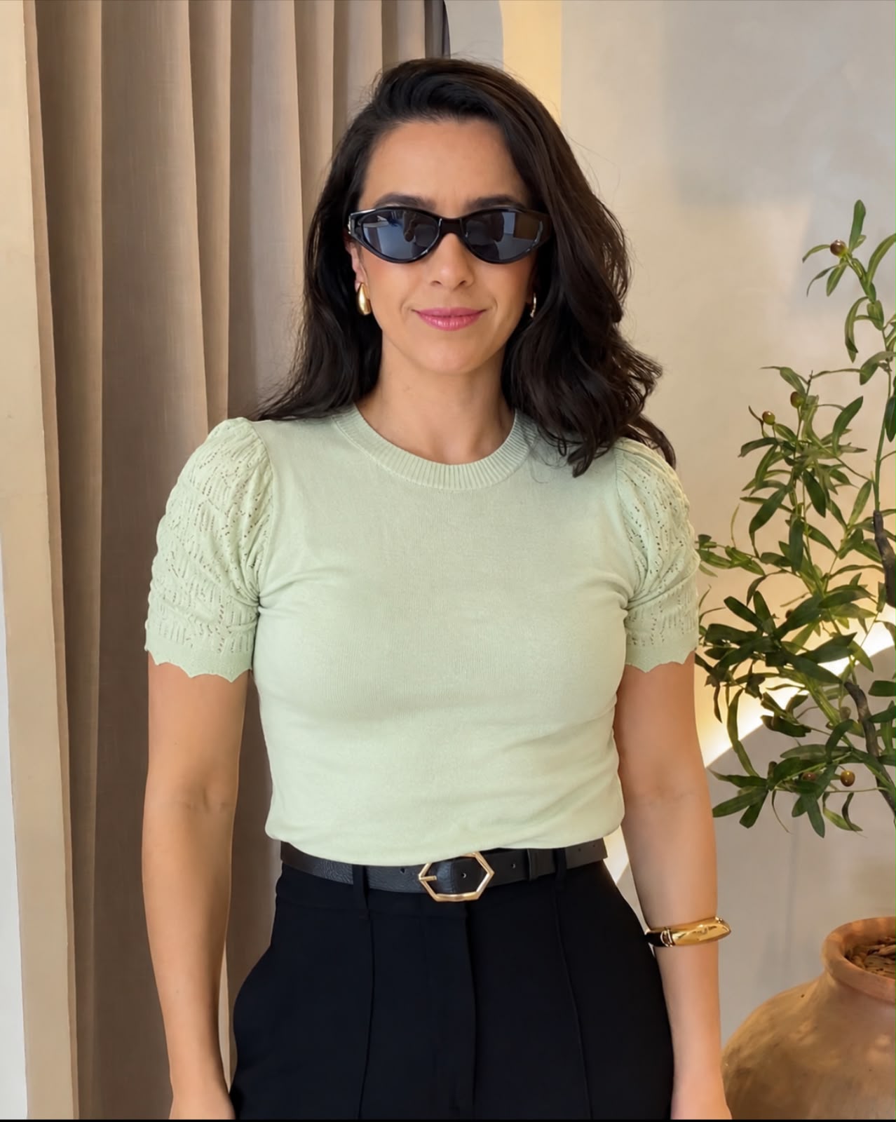 Blusa com manga em tricot verde