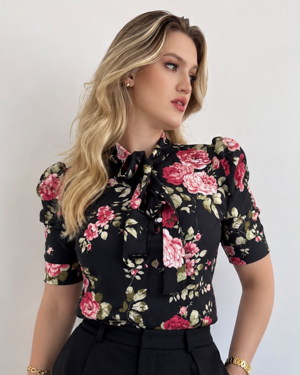 Blusa estampada floral Preta