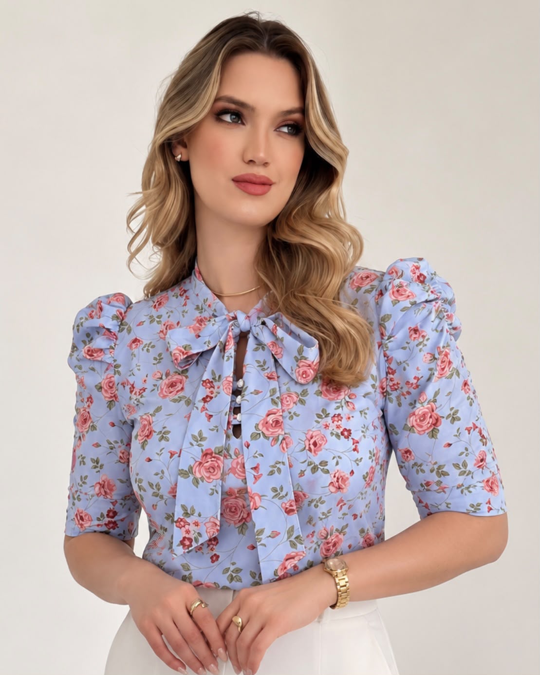Blusa com laço Floral Lilás