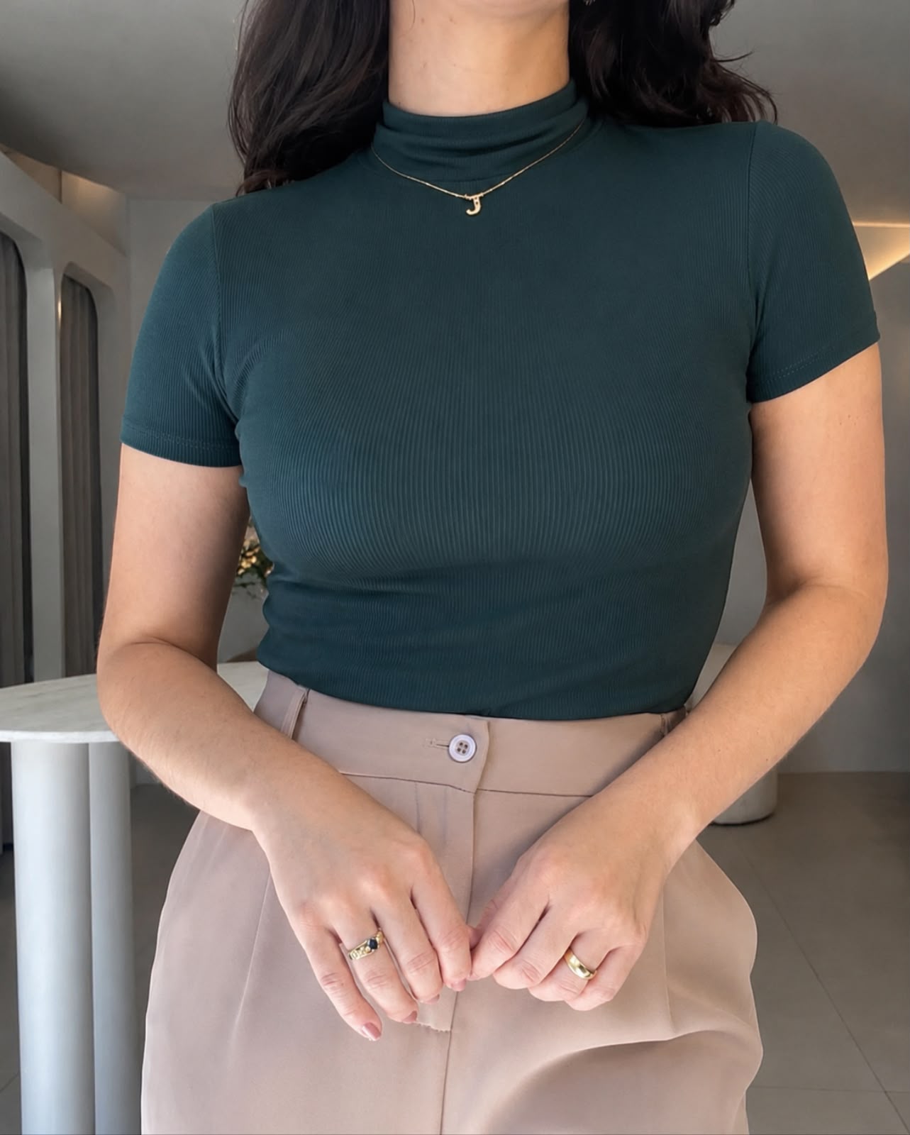 Blusa em malha canelada Garrafinha Verde Militar