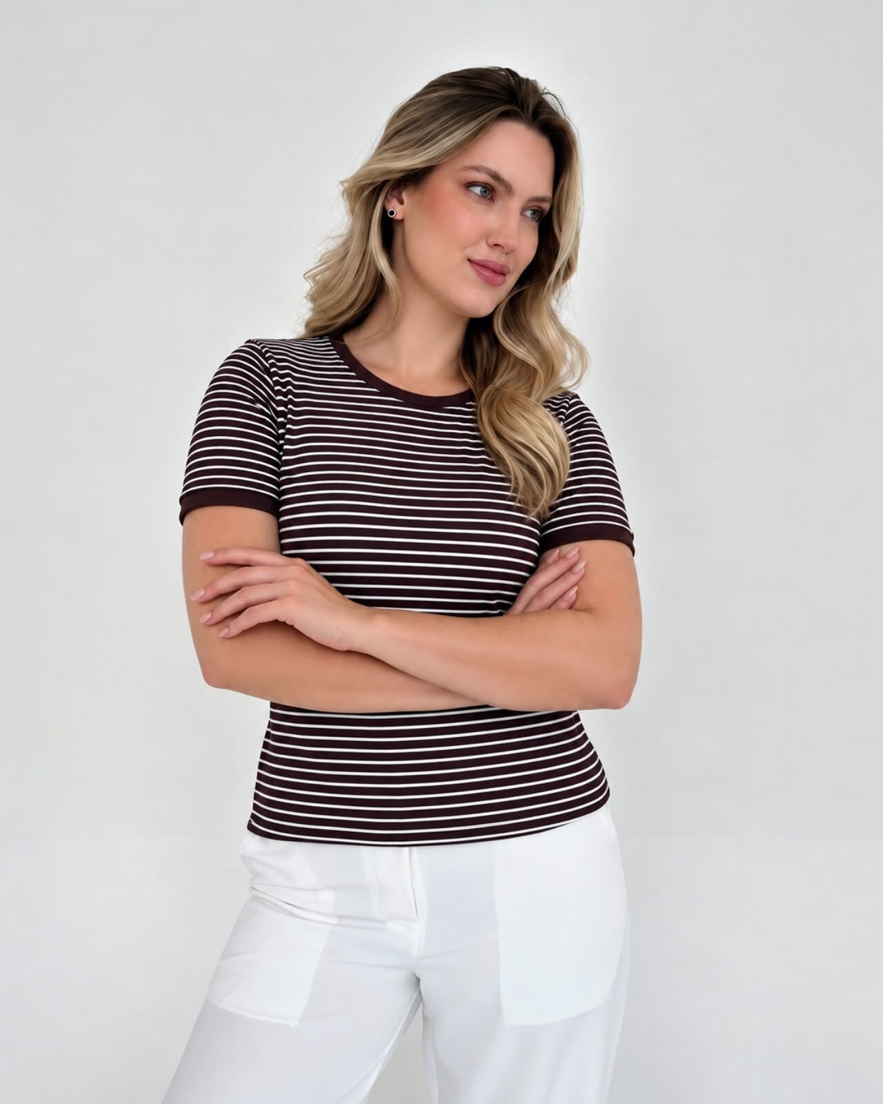Blusa de malha Listrada Marrom