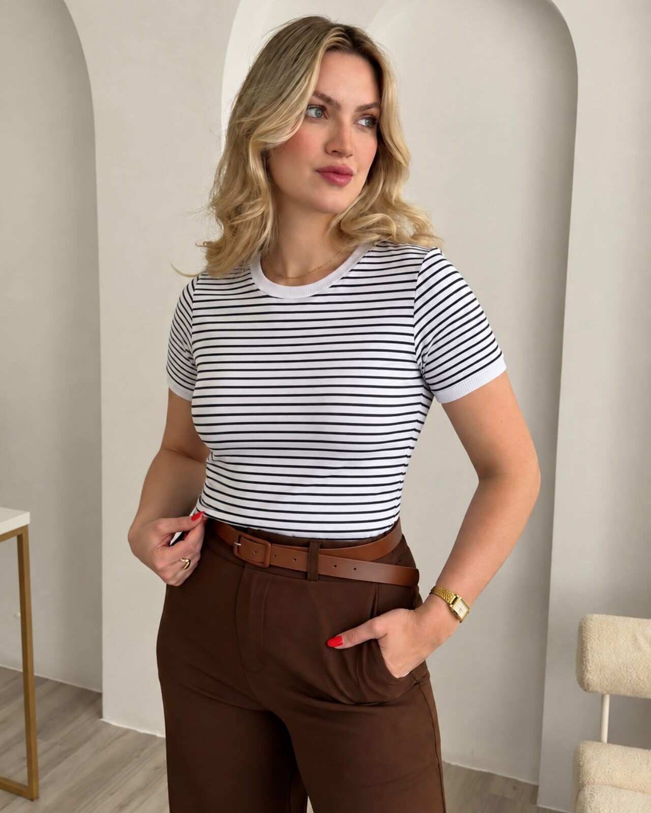 Blusa de malha Listrada Branca