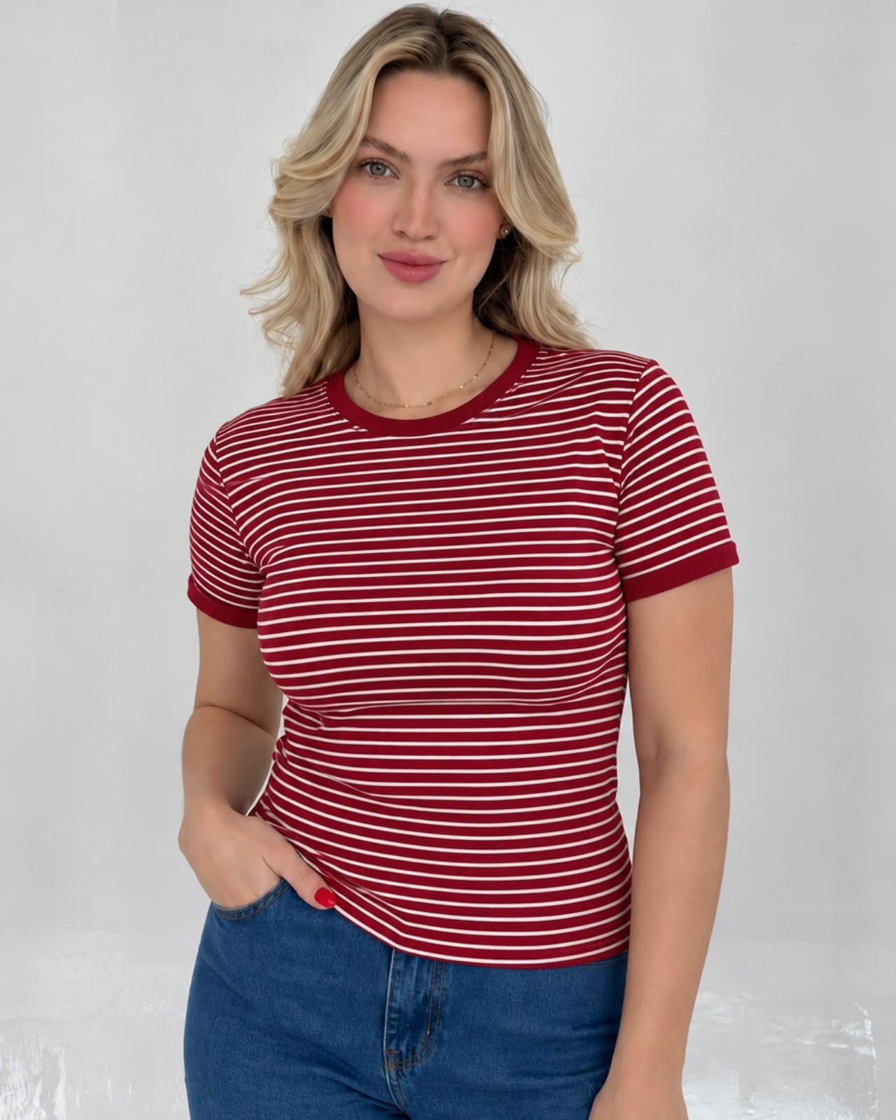 Blusa de malha Listrada Vermelha