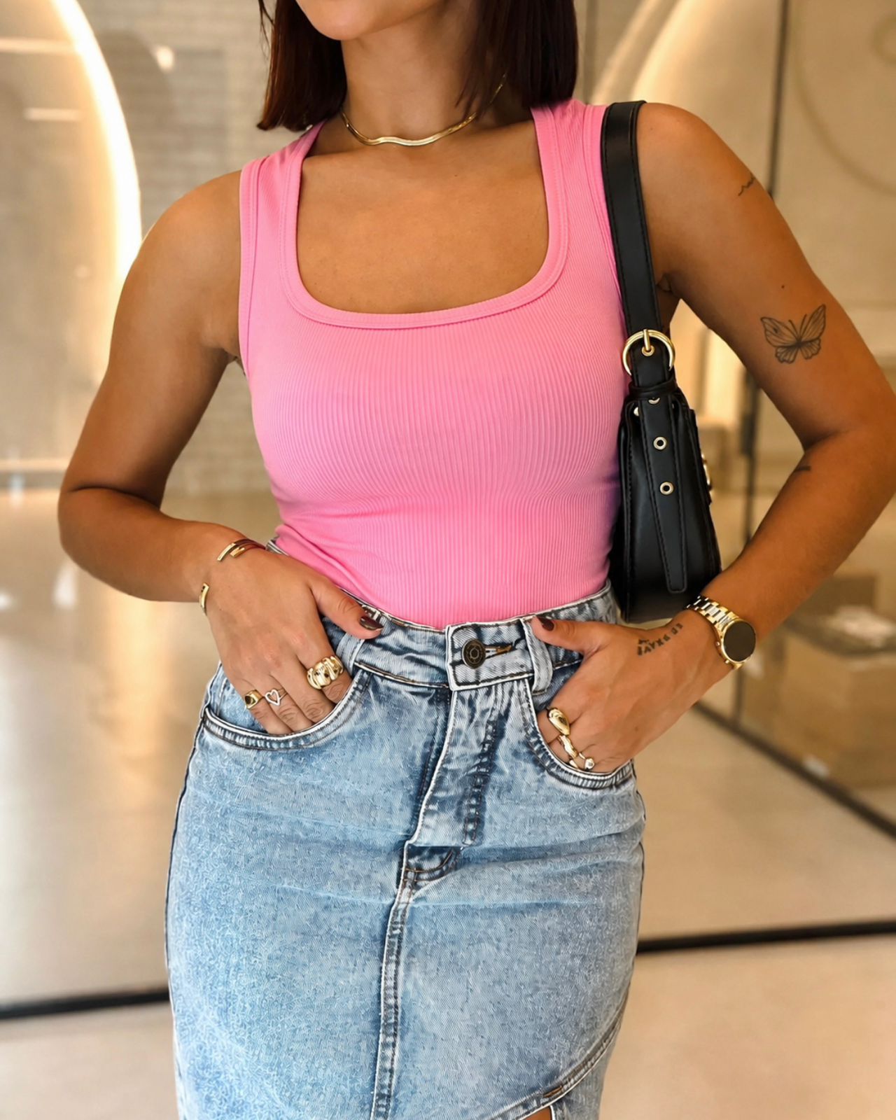Regata básica feminina Rosa Bebê