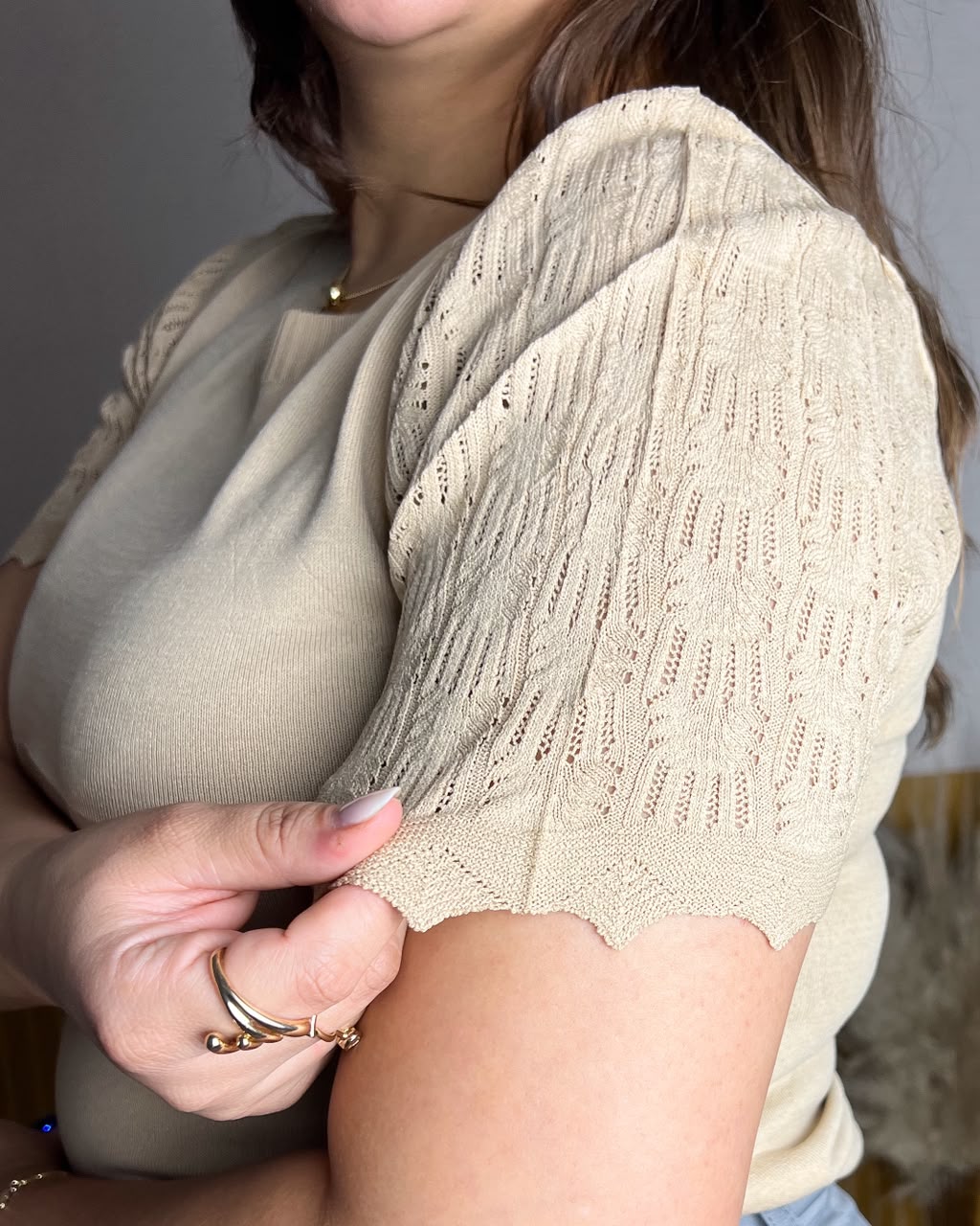 Blusa com manga em tricot Bege