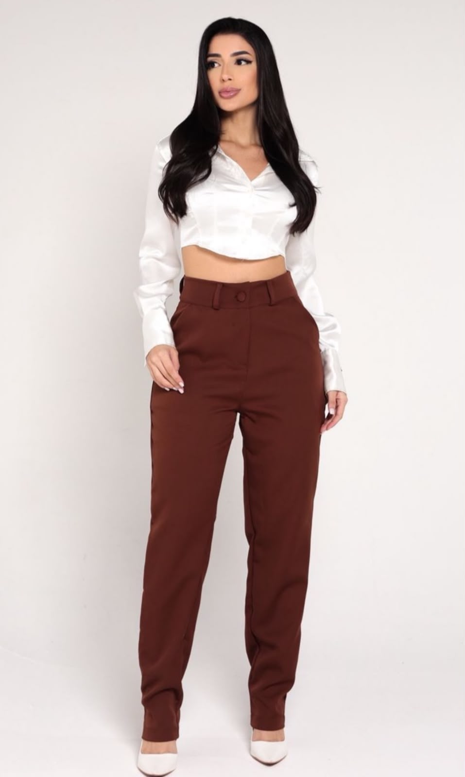 Calça Alfaiataria Cós alto Marrom