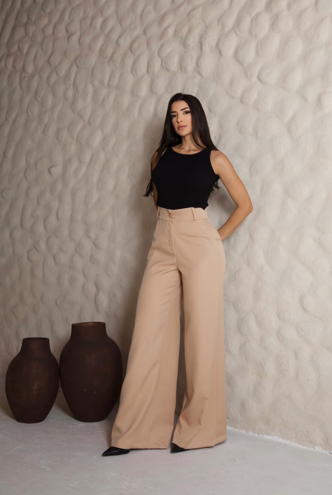 Calça Alfaiataria Pantalona Areia