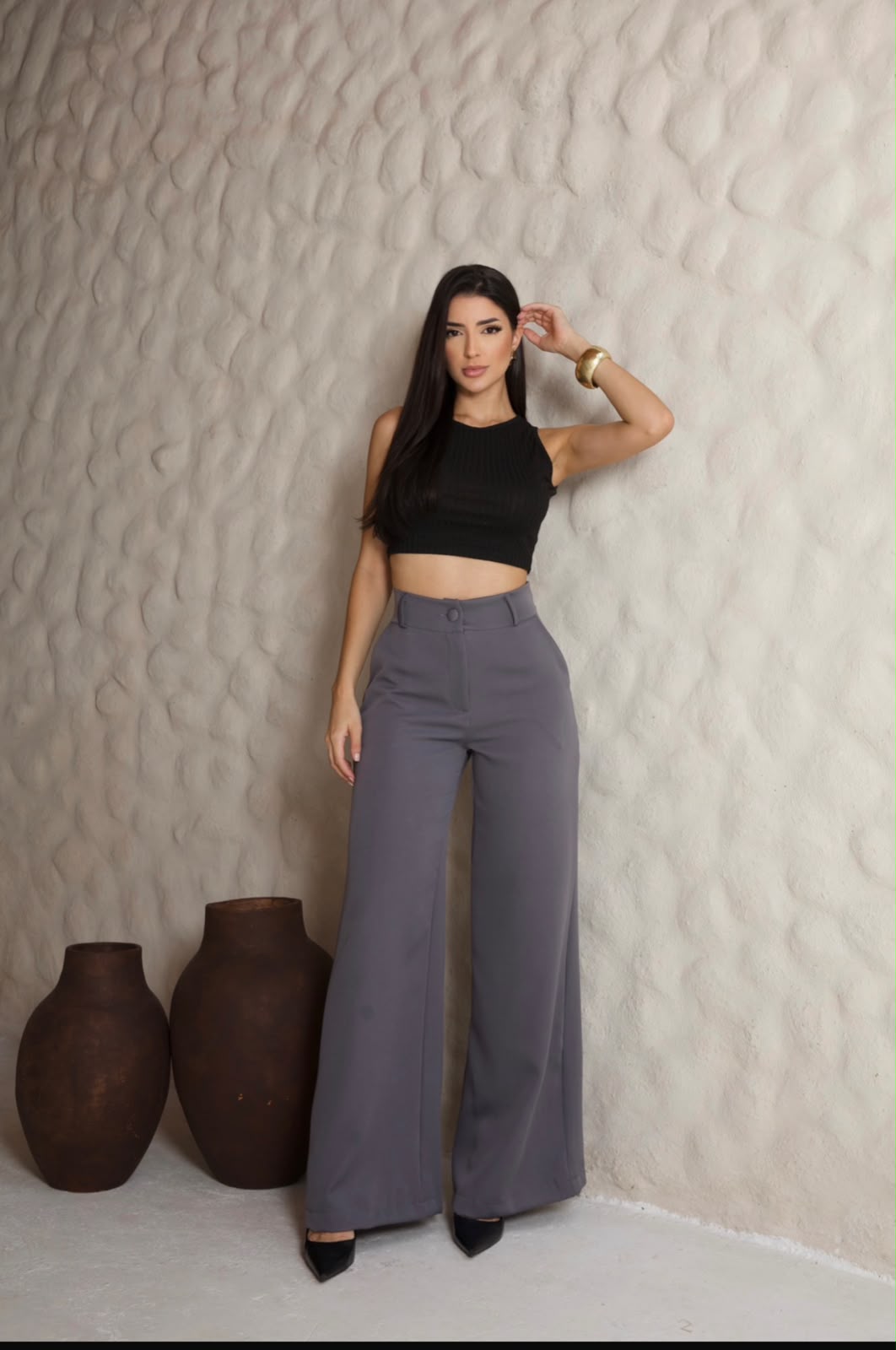 Calça Alfaiataria Pantalona Cinza