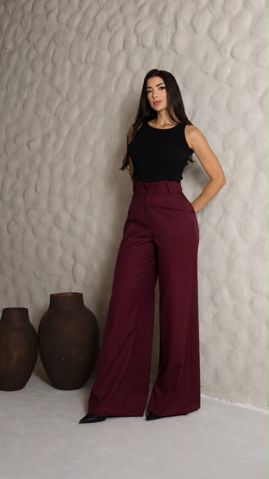 Calça Alfaiataria Pantalona Bordo