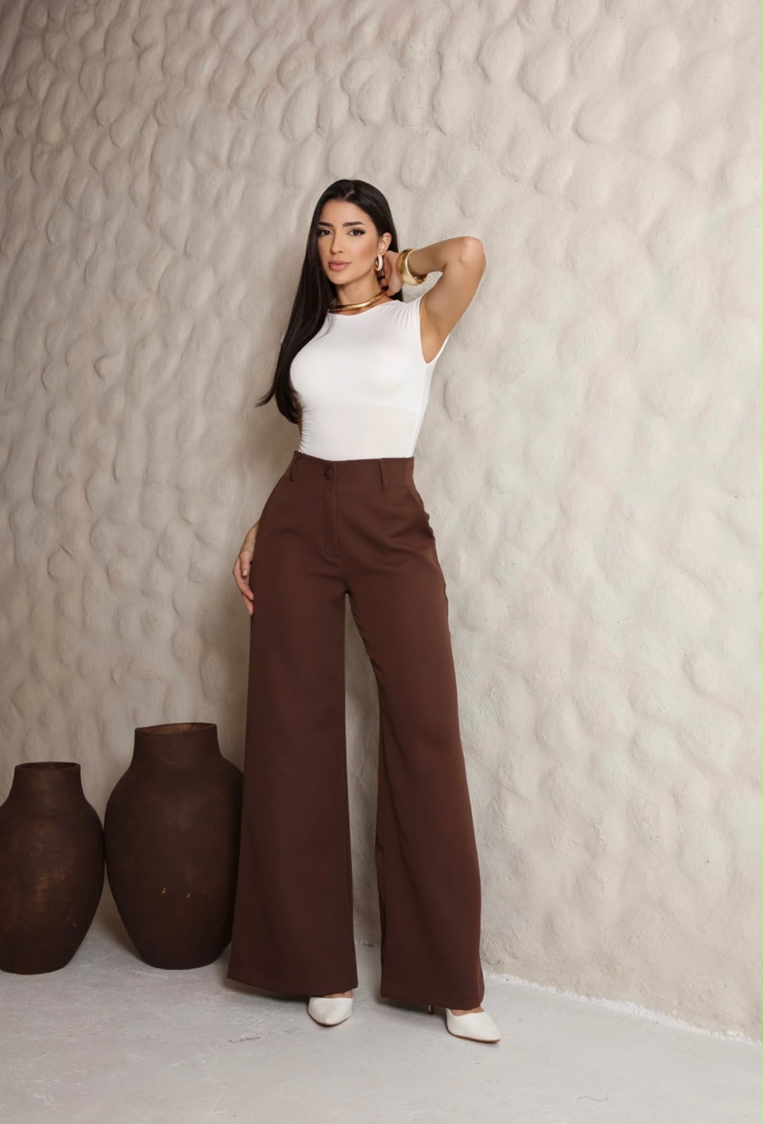 Calça Alfaiataria Pantalona Marrom