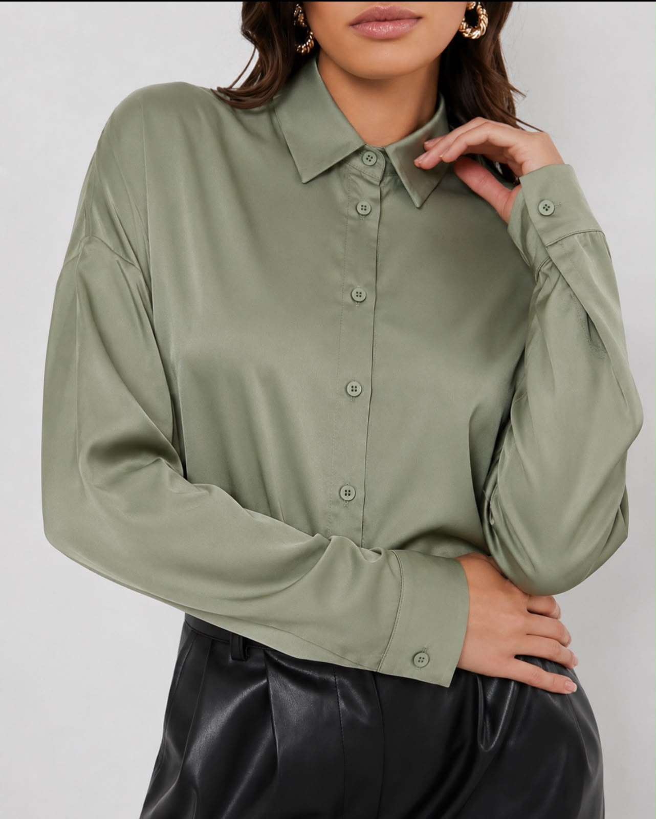 Camisa de Cetim Verde Militar