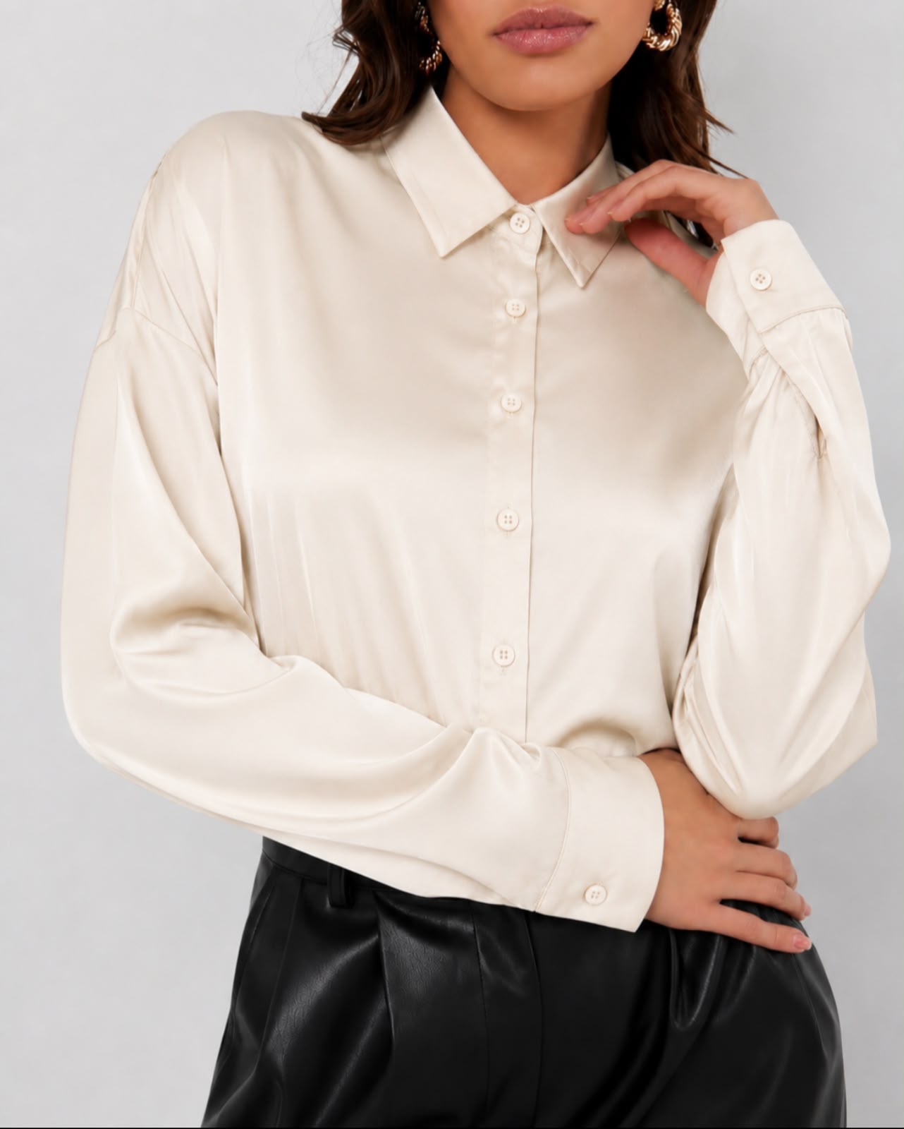 Camisa de Cetim Champanhe