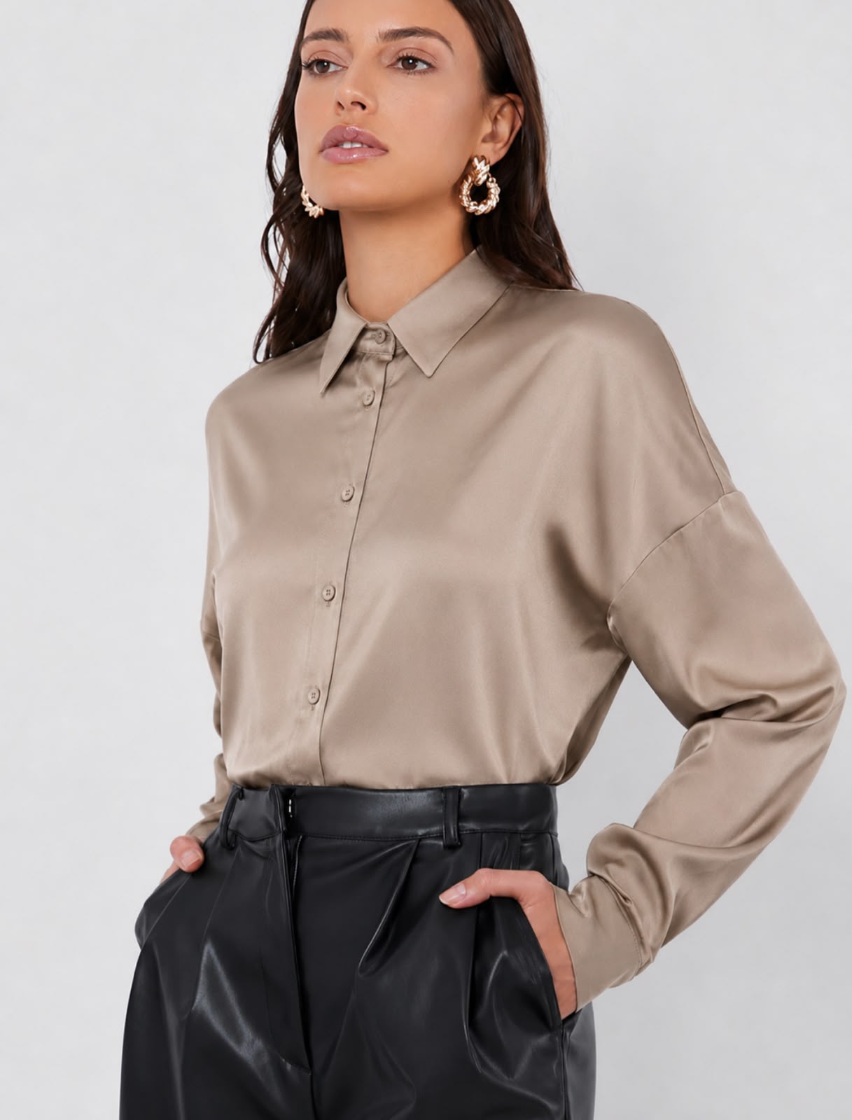 Camisa de Cetim Marrom