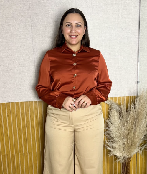 Camisa de Cetim com botões dourados Terra Cota