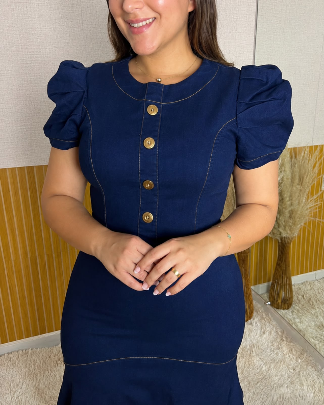 Vestido Jeans Midi com babado