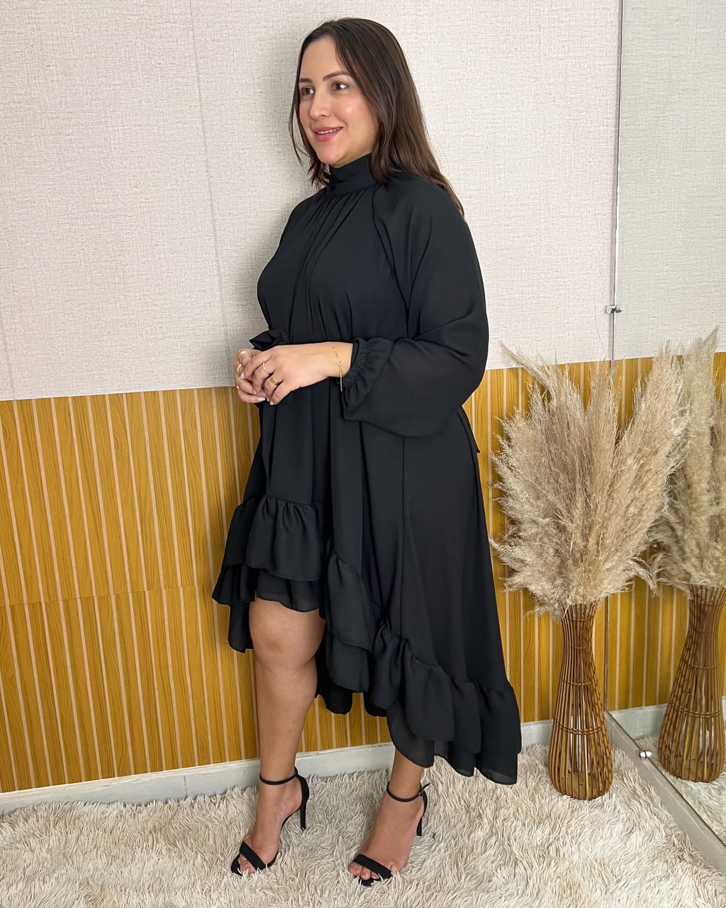 Vestido Mullet Com manga Preto