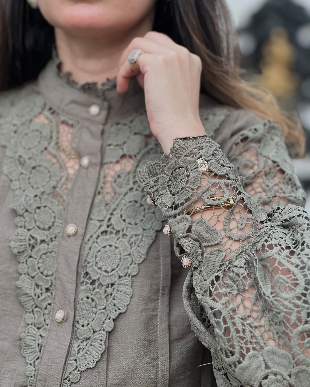Camisa Luxo com Renda Verde Militar