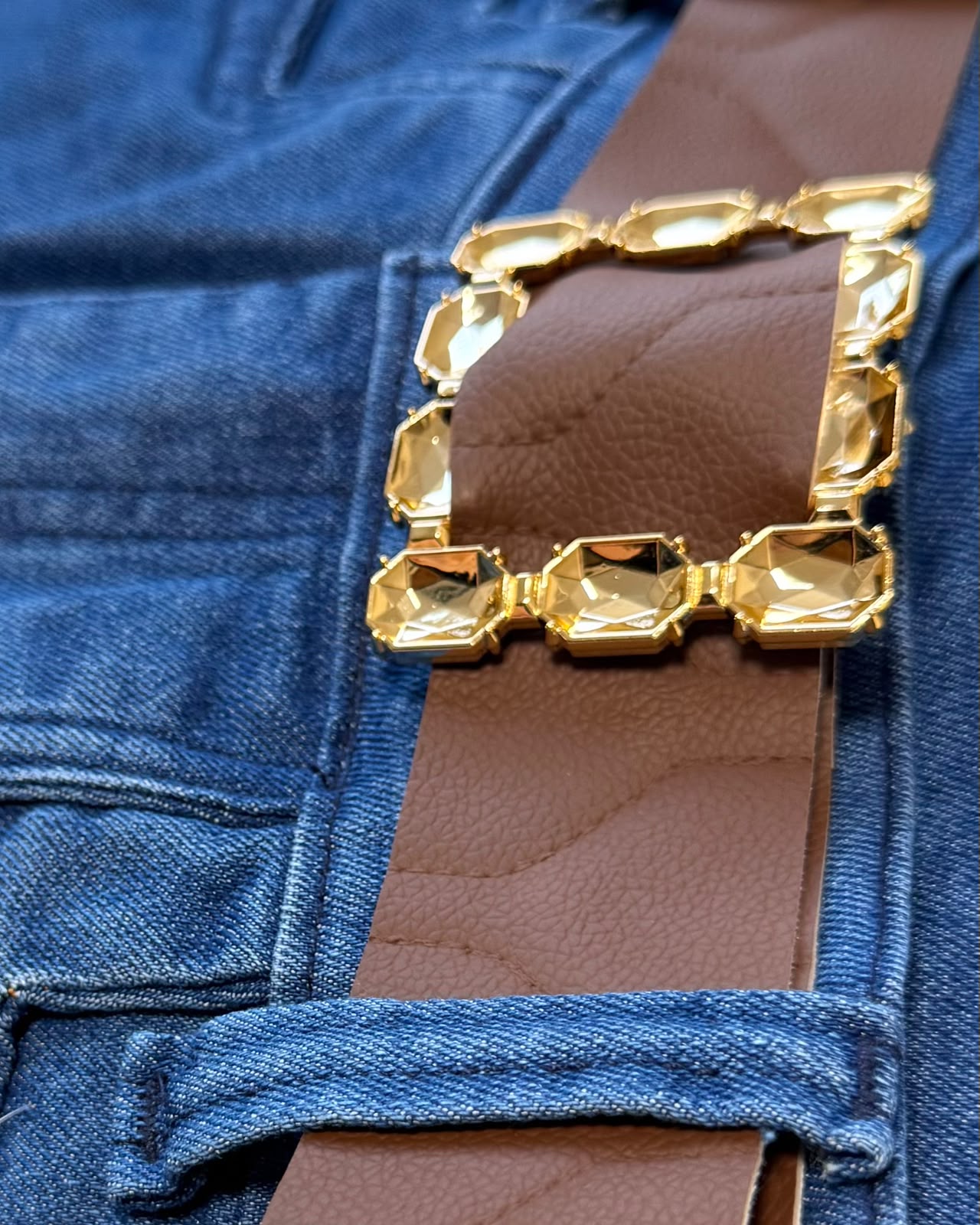Saia Jeans com Cinto Marrom