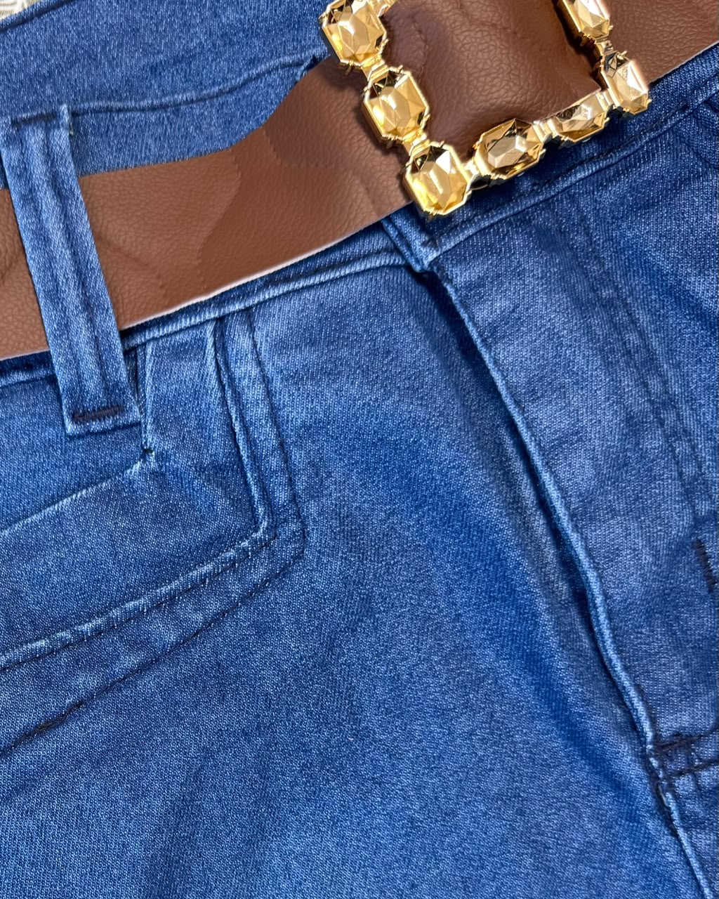 Saia Jeans com Cinto Marrom