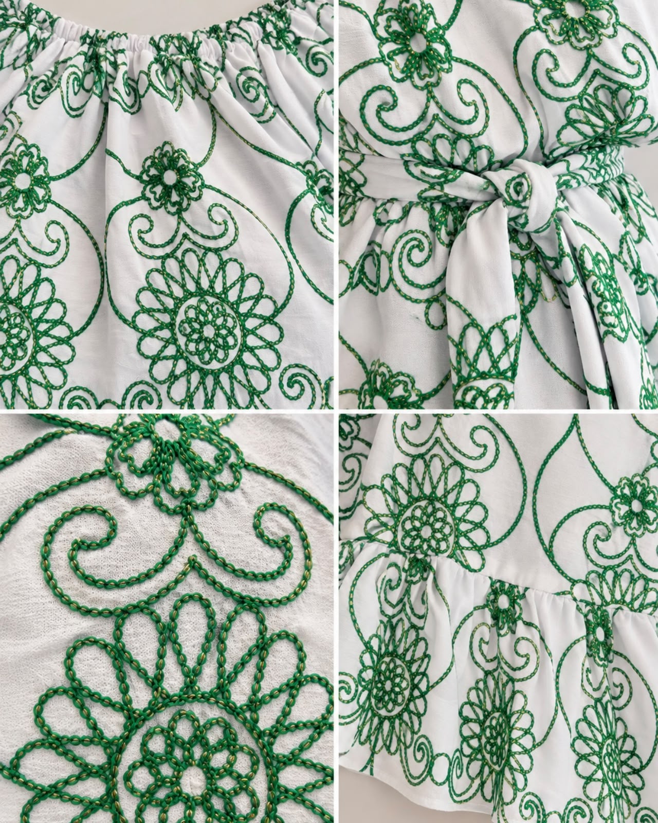Vestido bordado 4048 branco/verde