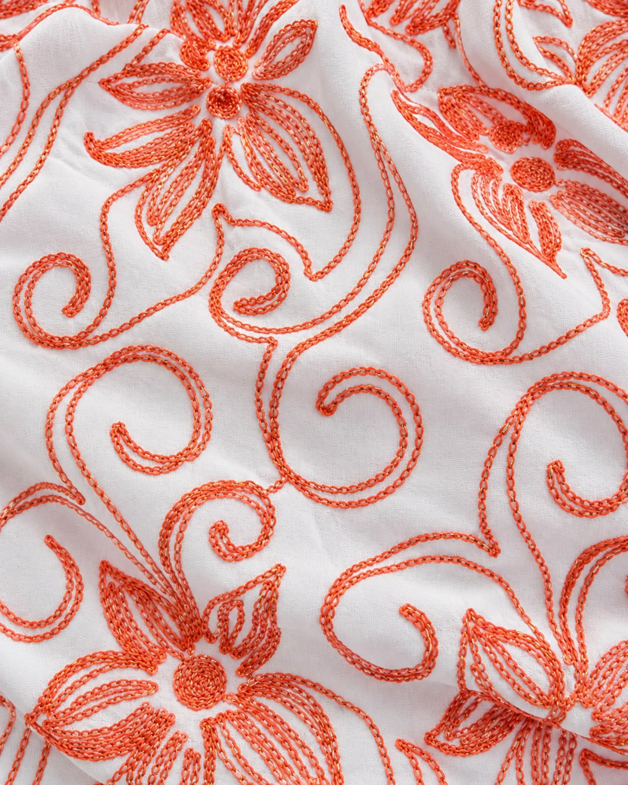 Vestido bordado 4048 branco/laranja