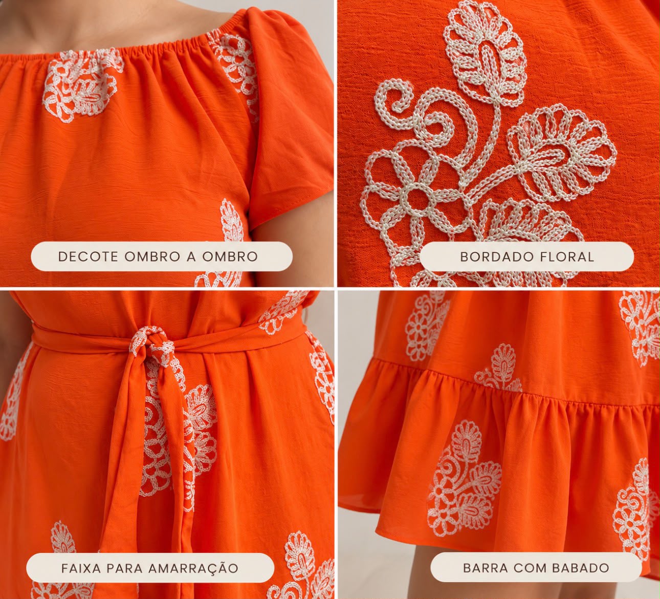 Vestido bordado 4048 Laranja (bordado menor)