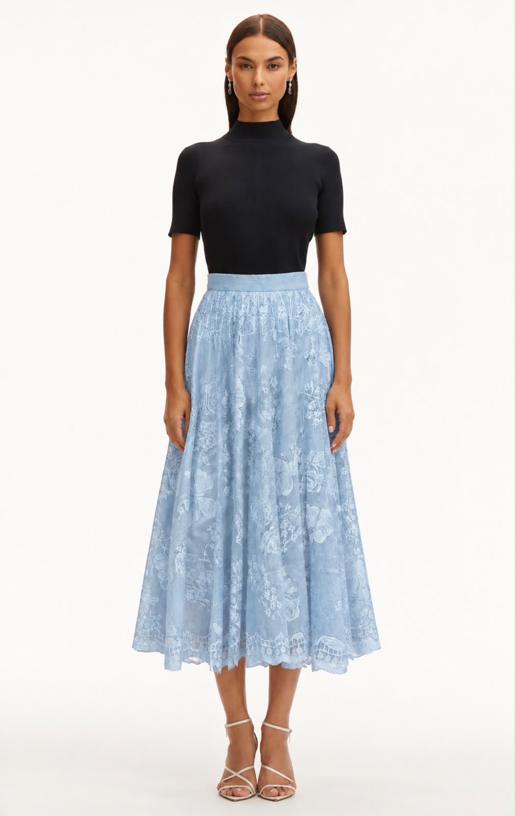 Saia Midi em Renda Azul