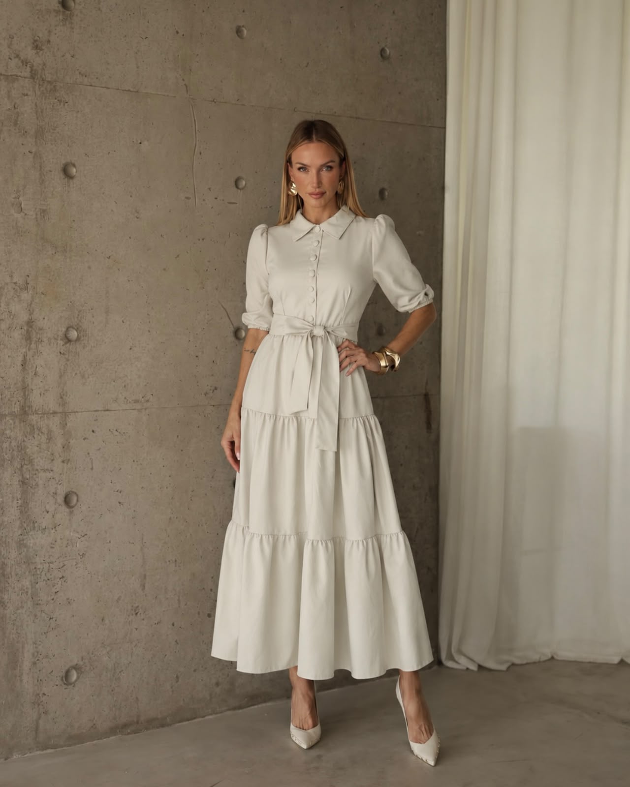 Vestido Longo três Marias Bege