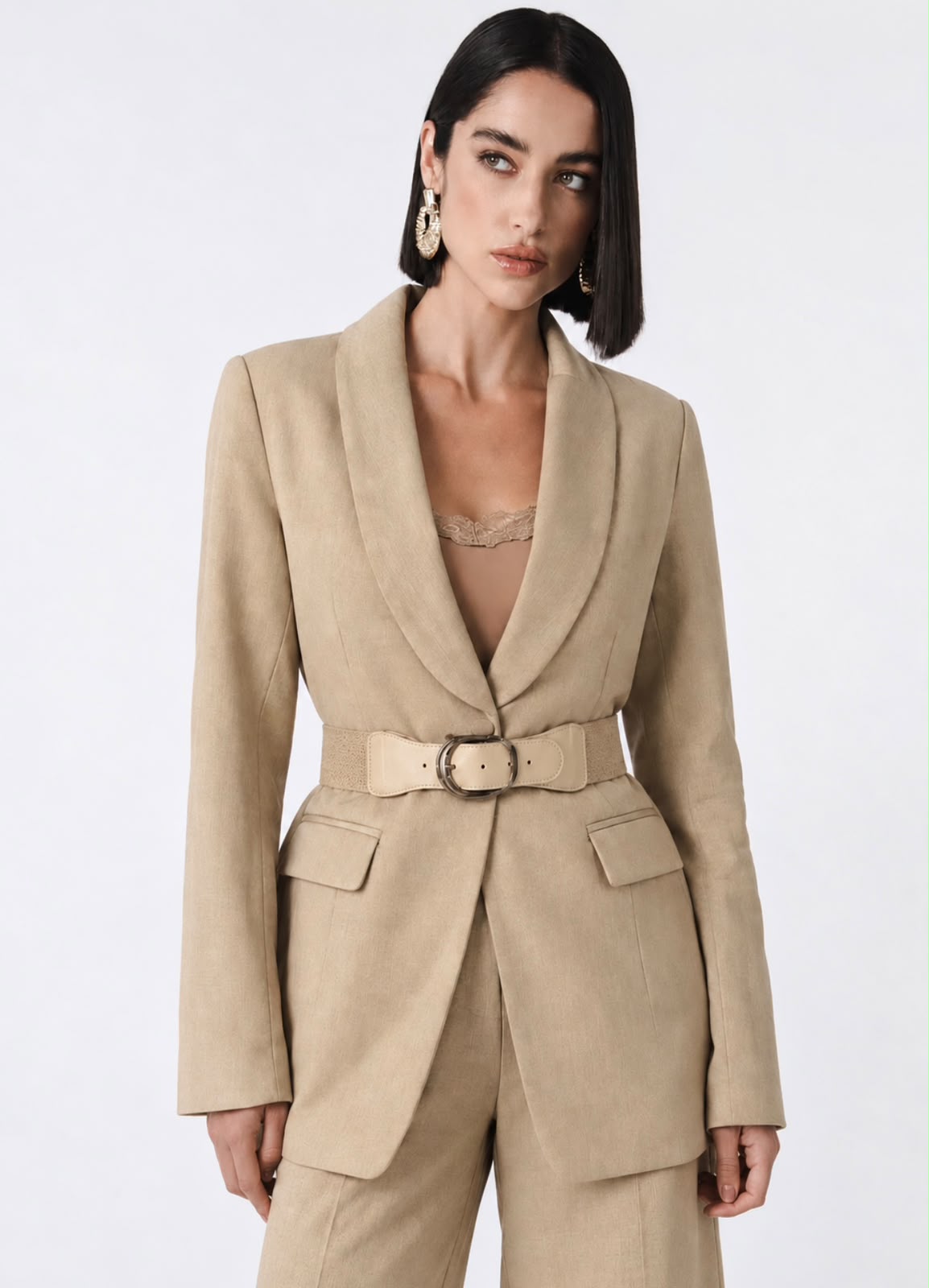 Blazer Alfaiataria com Cinto Nude