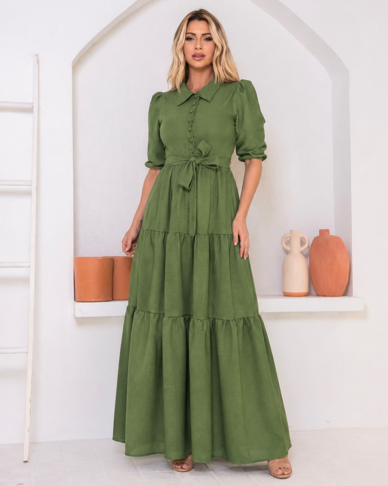 Vestido Longo três Marias Verde Militar