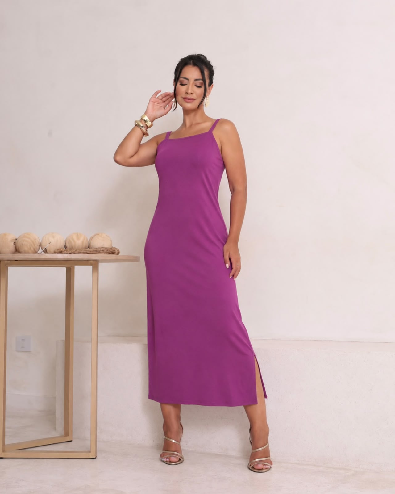 Vestido de malha com alça Rosa