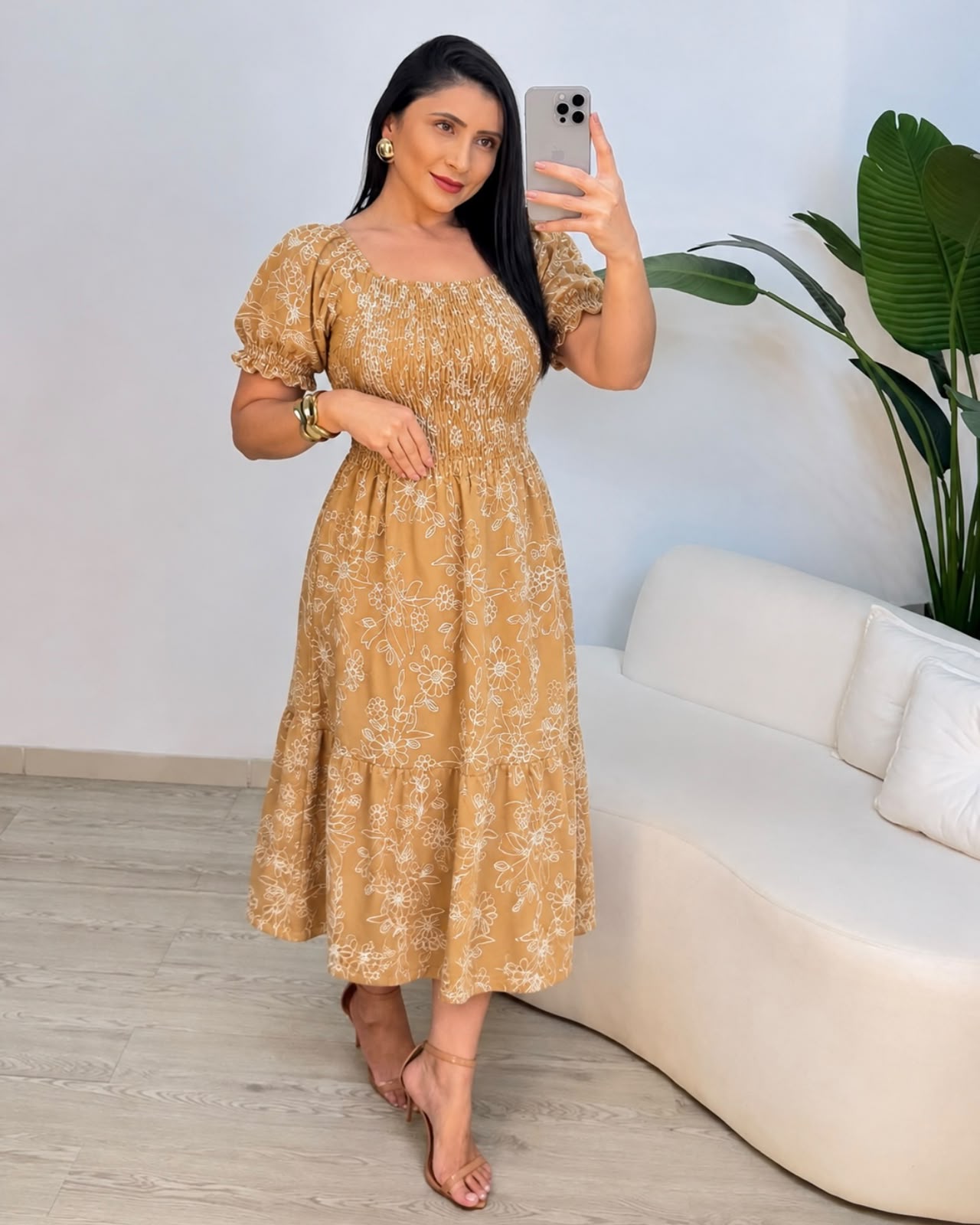 Vestido Midi Bordado Elastex Nude