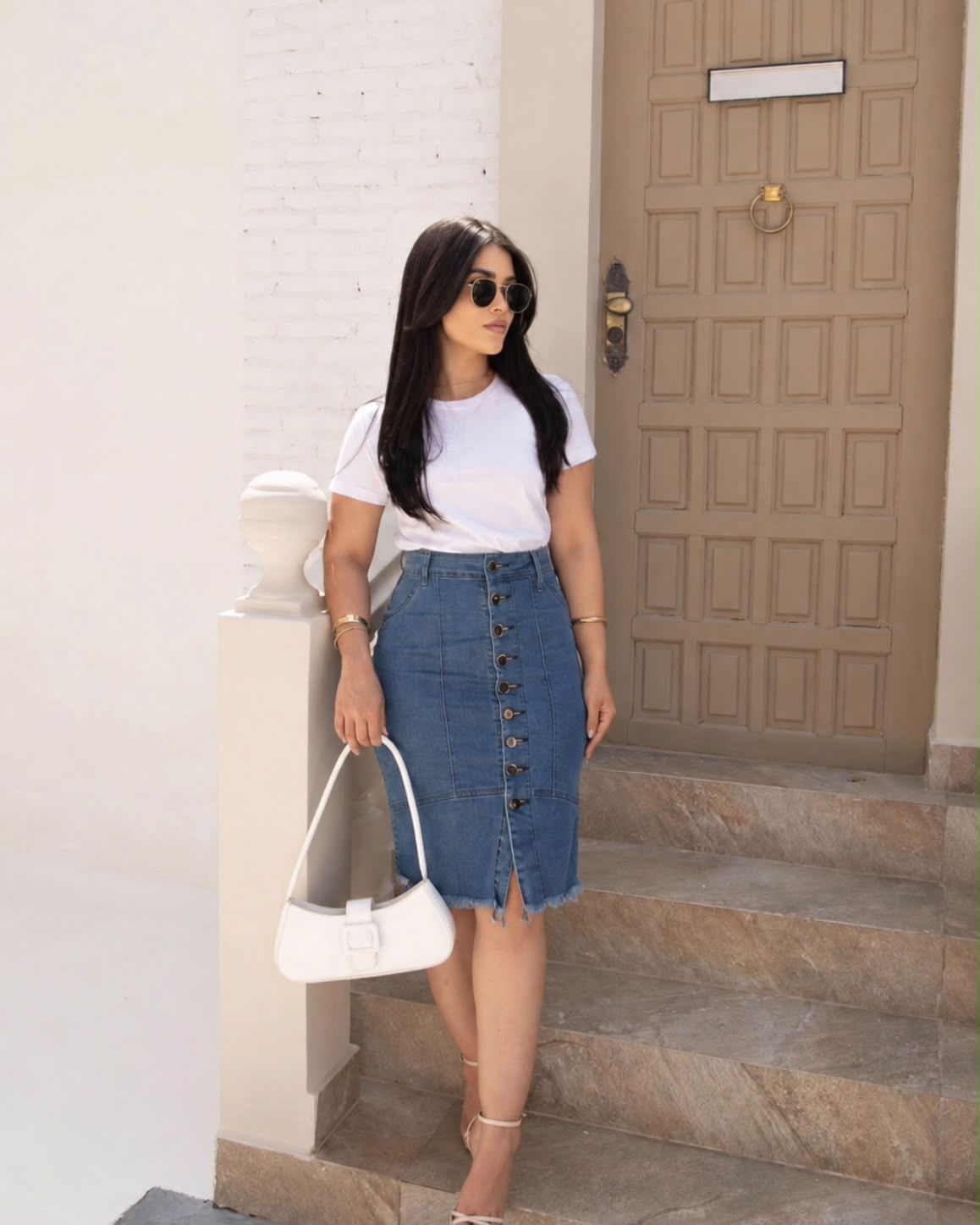 Saia Jeans Midi Botões