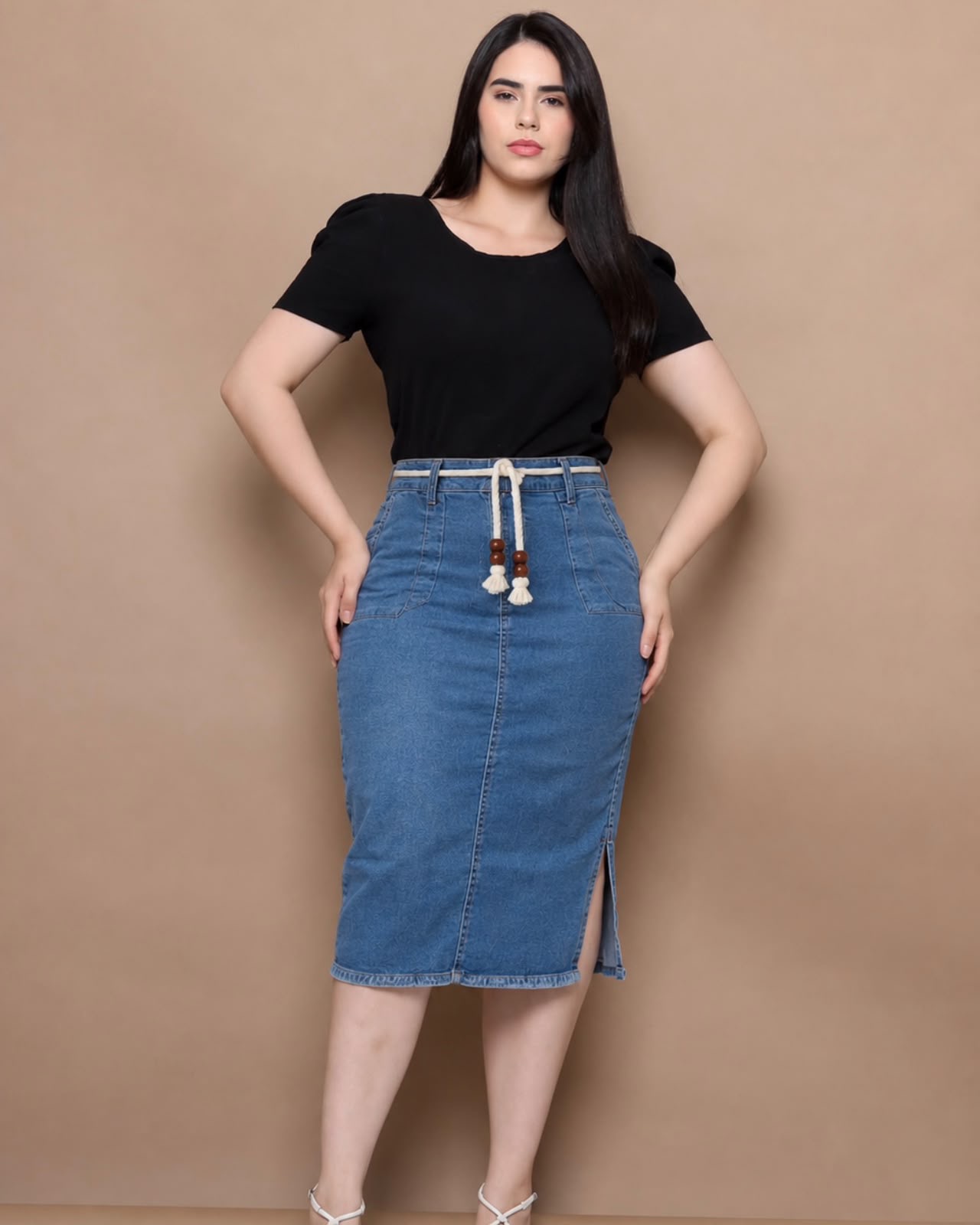 Saia Jeans Com cinto em Cordão
