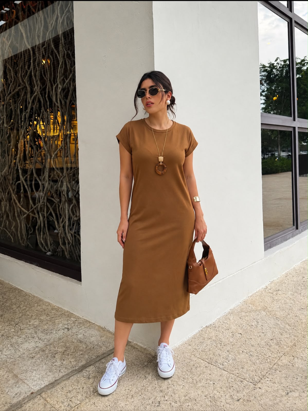 Vestido de Malha Midi Caramelo