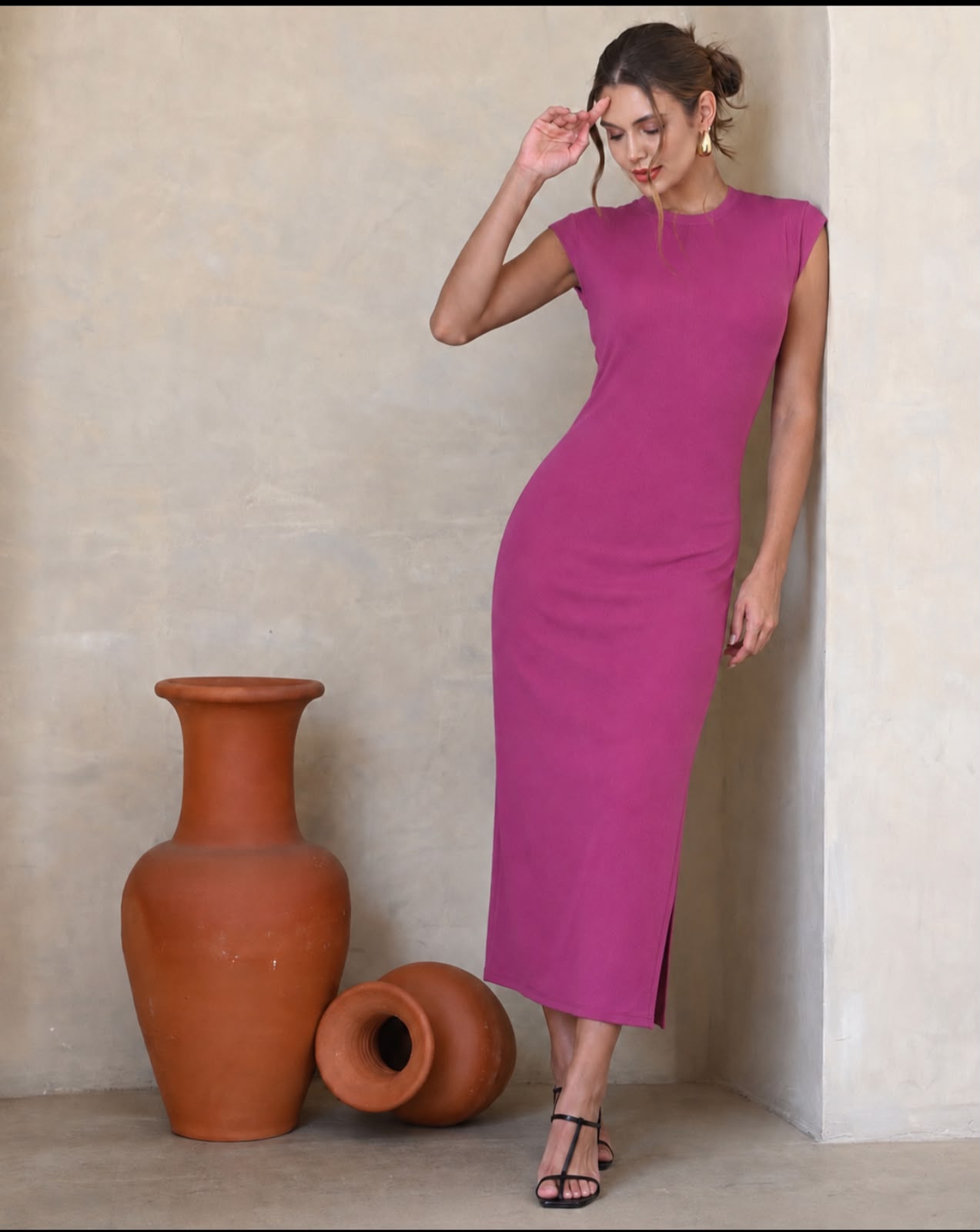 Vestido de Malha Midi Rosa