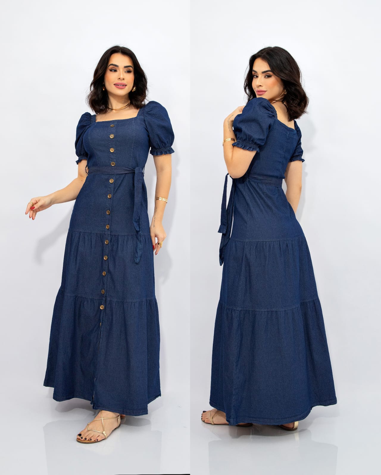 Vestido Jeans Longo Com Botões