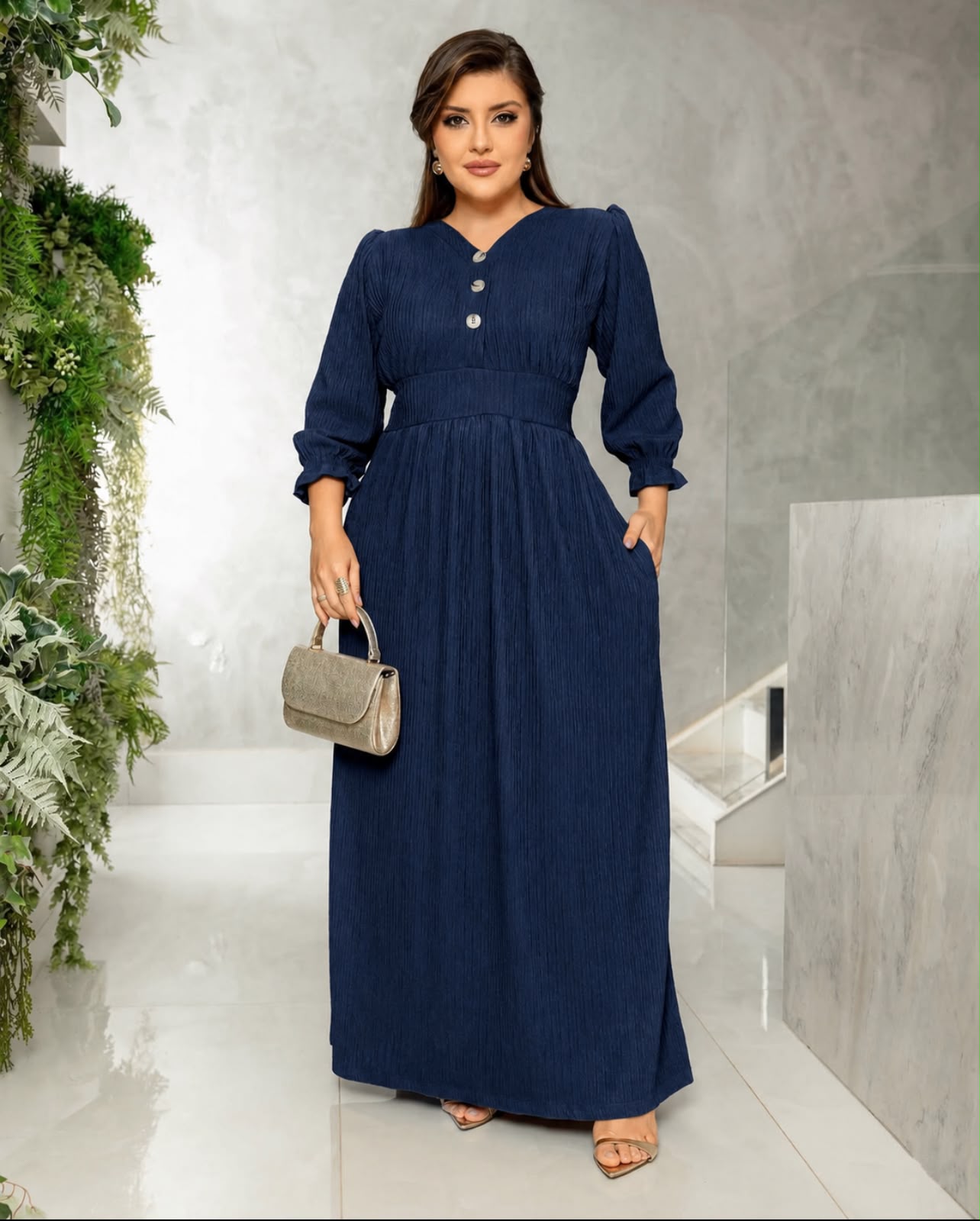 Vestido Longo Texturizado Azul