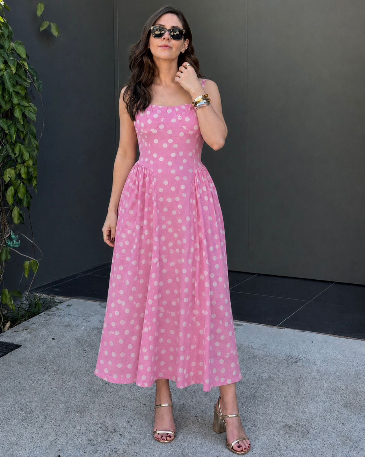 Vestido longo estampado Poá Rosa
