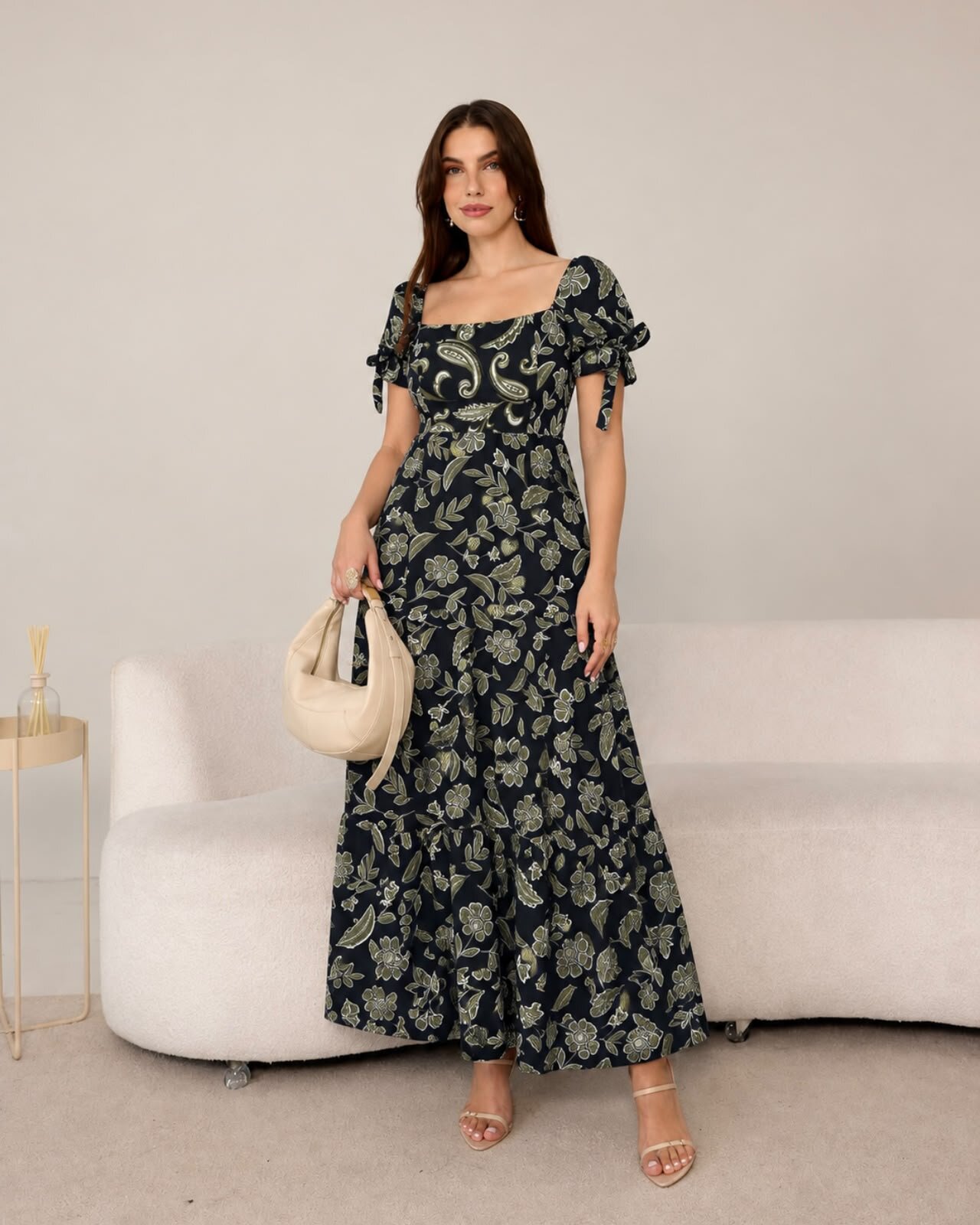 Vestido Longo Estampado Preto
