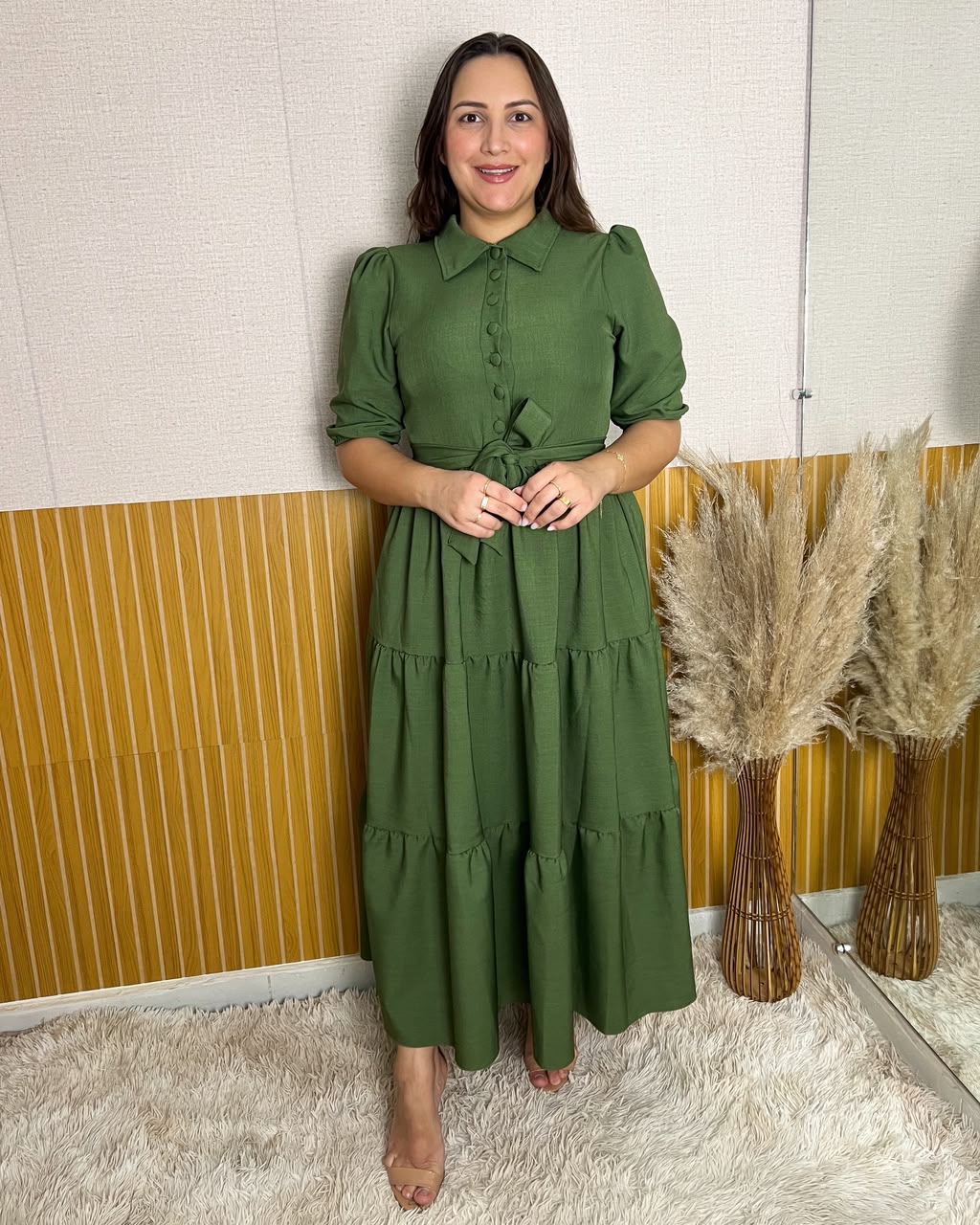 Vestido Longo três Marias Verde Militar