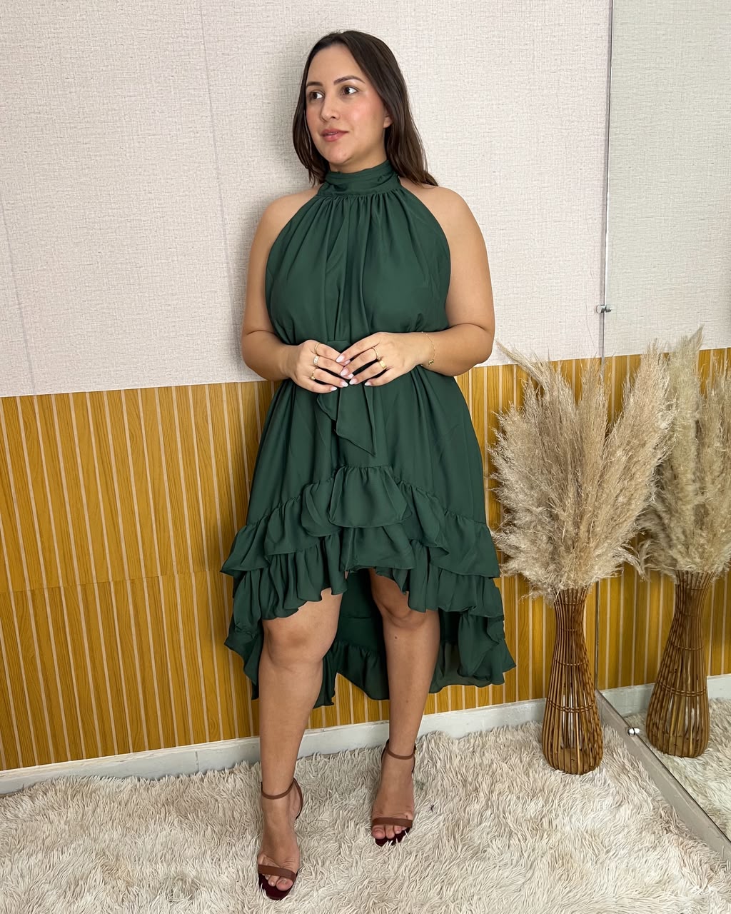 Vestido Mullet Sem manga Verde militar