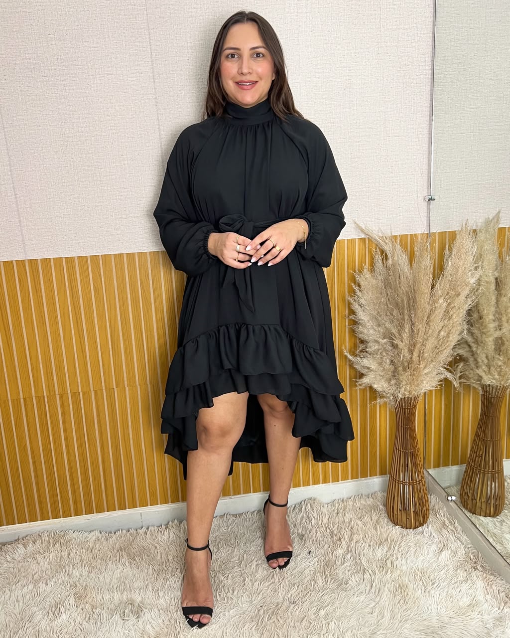 Vestido Mullet Com manga Preto