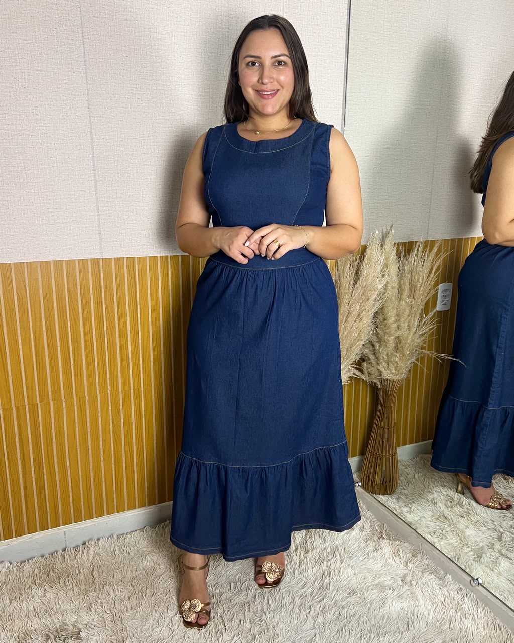 Vestido longo Jeans Sem Manga